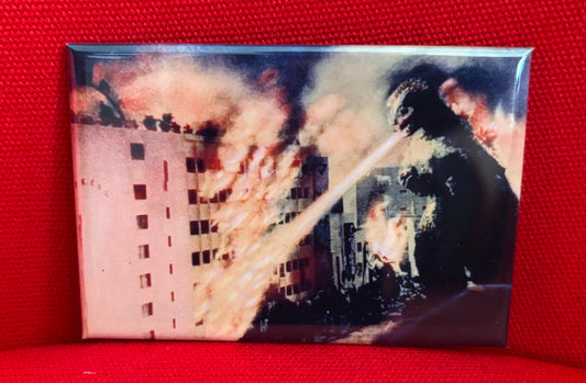 Godzilla, fire and buildings - magnet