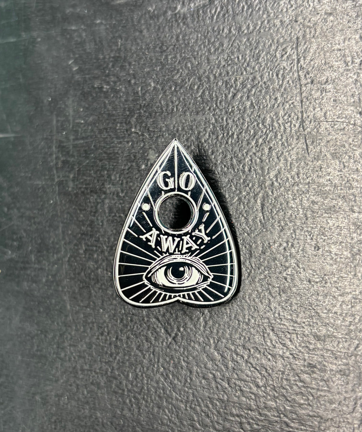 Large Ouija Planchette Glow Go Away - Pin