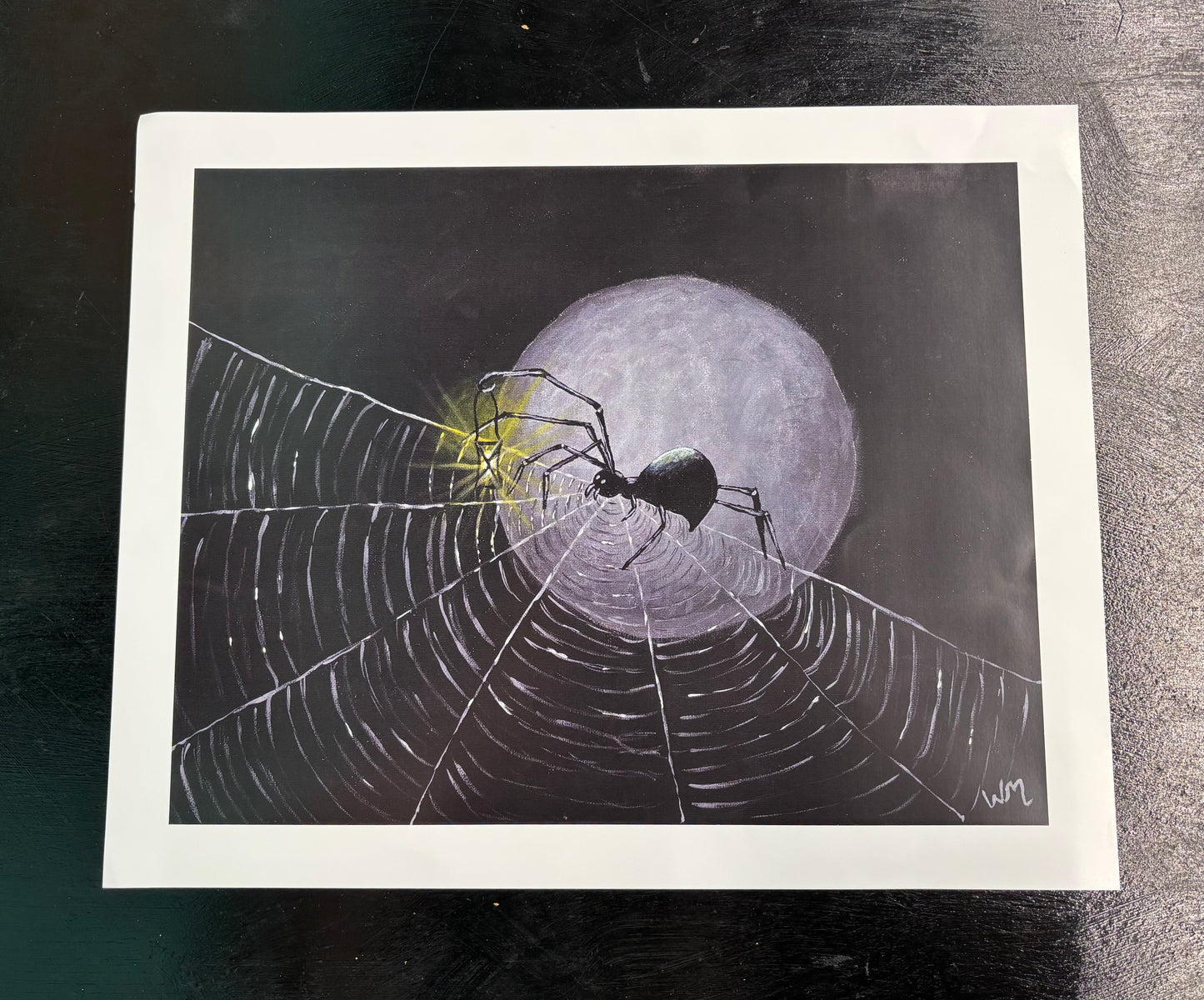 Spider on web with Moon - Art Print