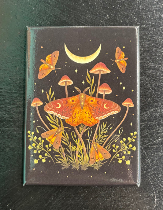 Autumn Orange Moths and Mushrooms - Magnet