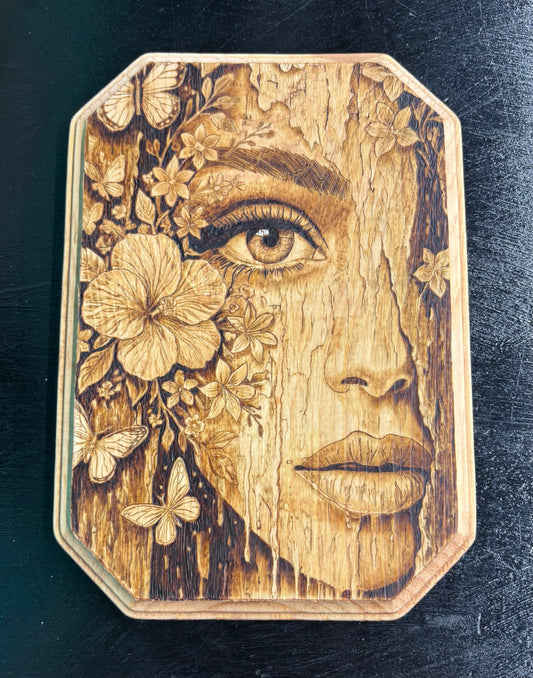 Half Face with Flowers and Water - Wood Art