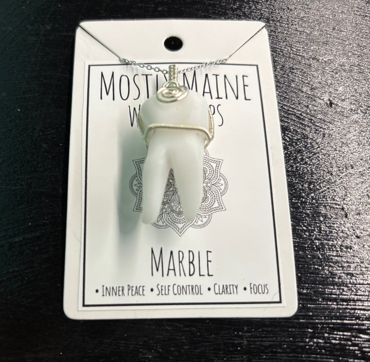 Tooth Carving Wire Wrapped Silver - Necklace