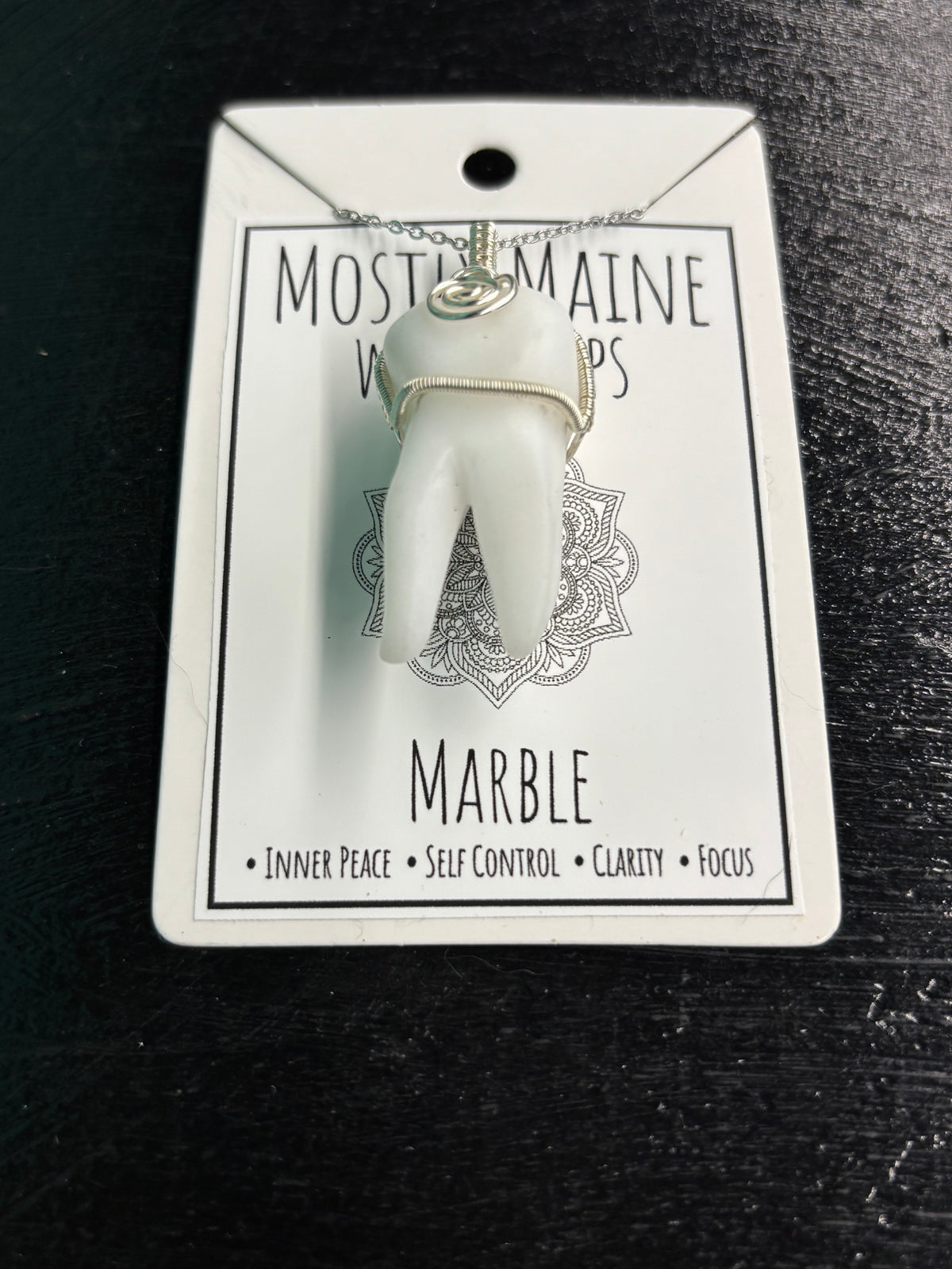 Tooth Carving Wire Wrapped Silver - Necklace