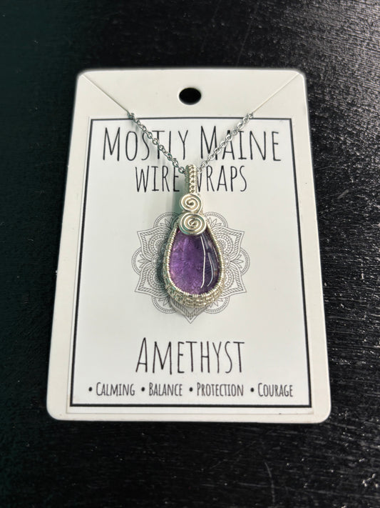 Amethyst Wire Wrapped Silver - Necklace