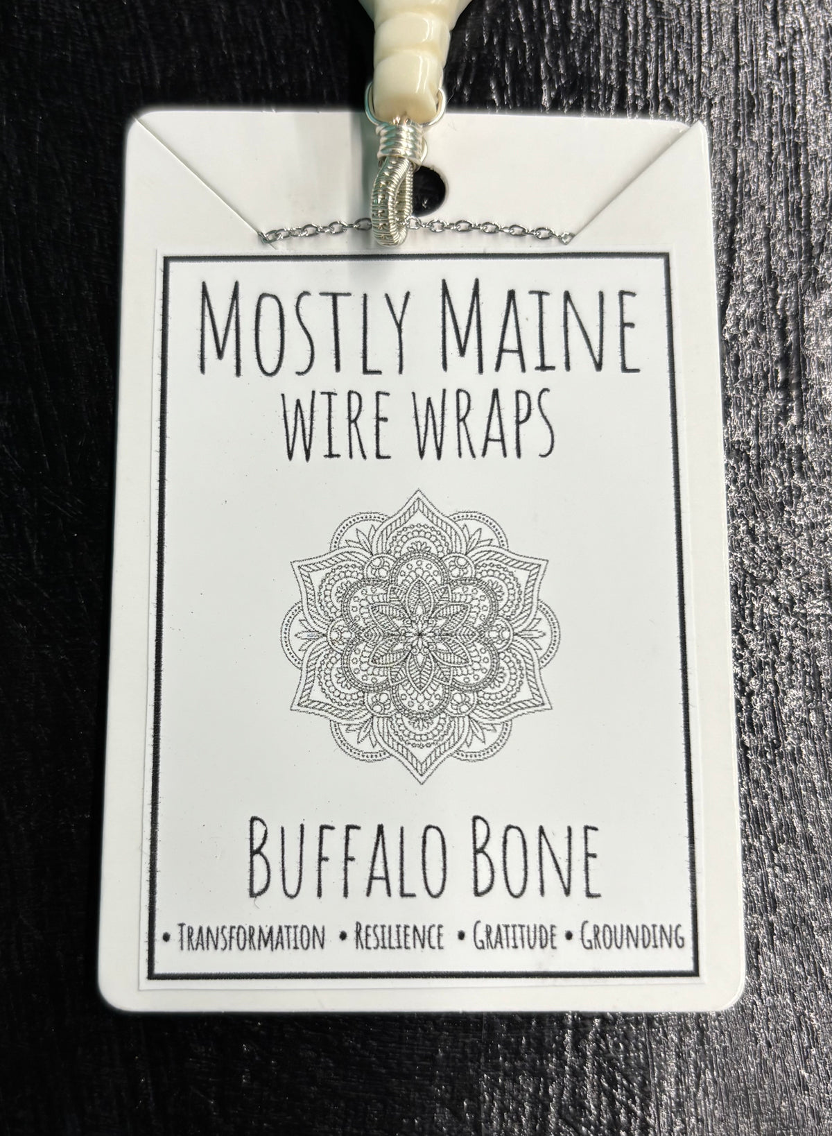 Buffalo Bone Feather Carving Wire Wrapped Silver - Necklace