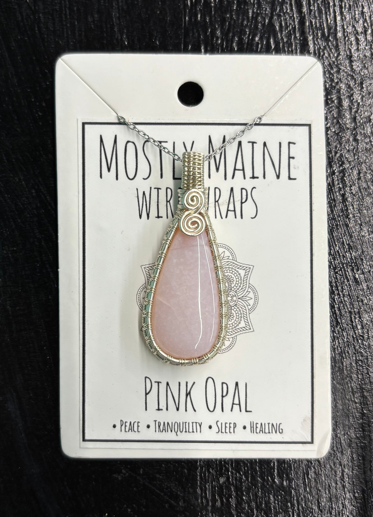 Pink Opal Wire Wrapped Silver - Necklace