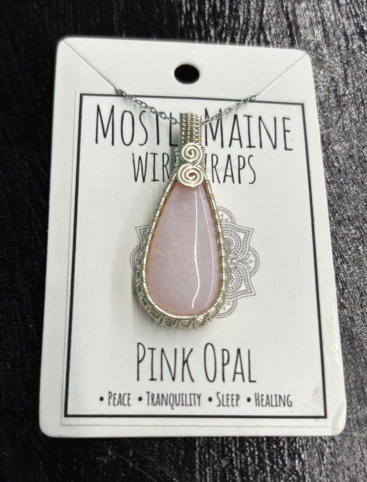 Pink Opal Wire Wrapped Silver - Necklace