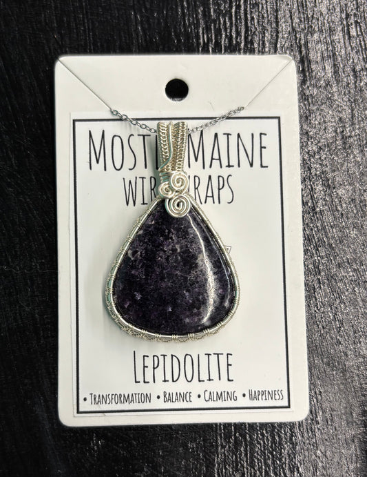 Lepidolite (Australian) Wire Wrapped Silver - Necklace