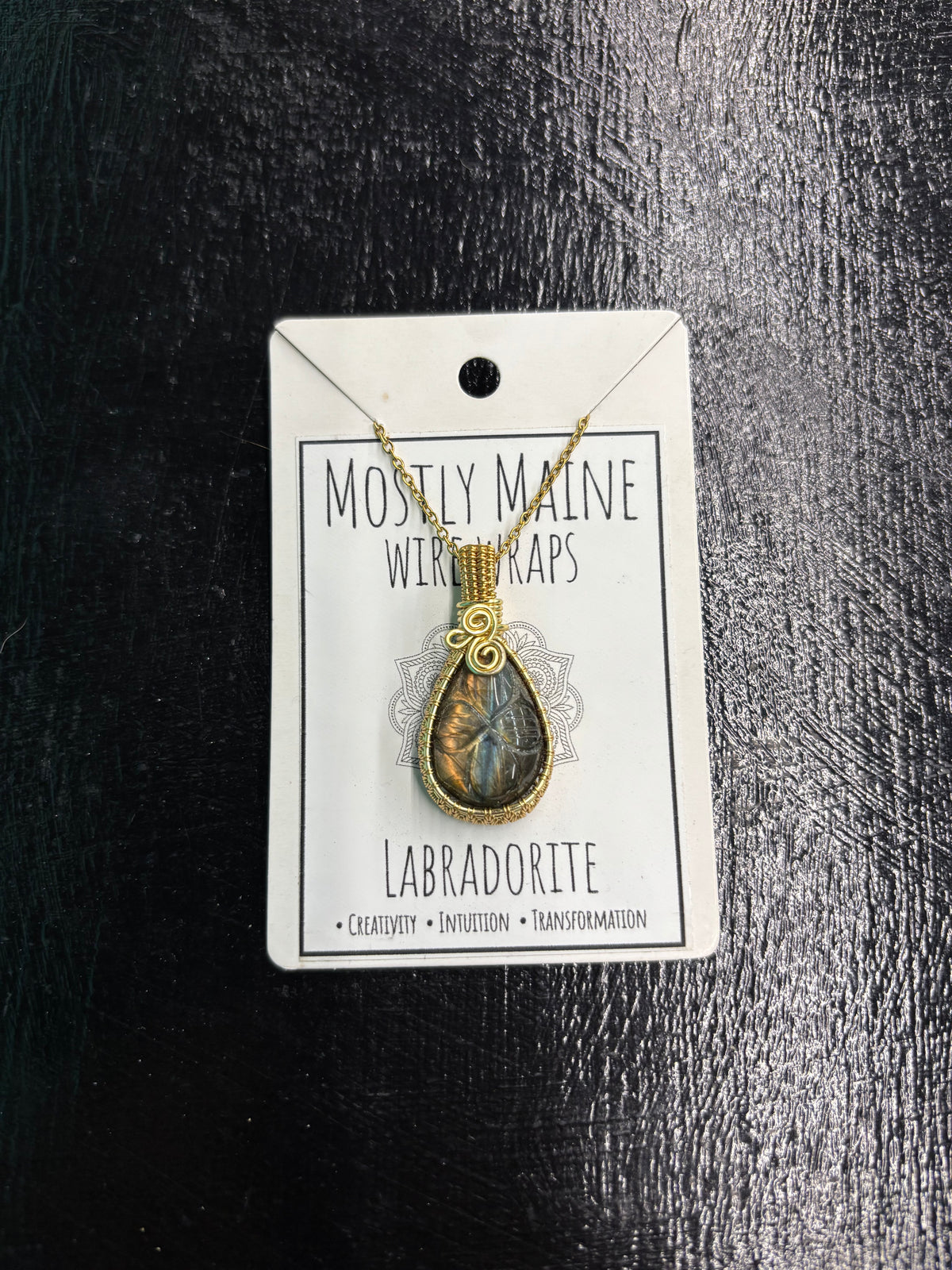 Labradorite Carved Wire Wrapped Gold - Necklace