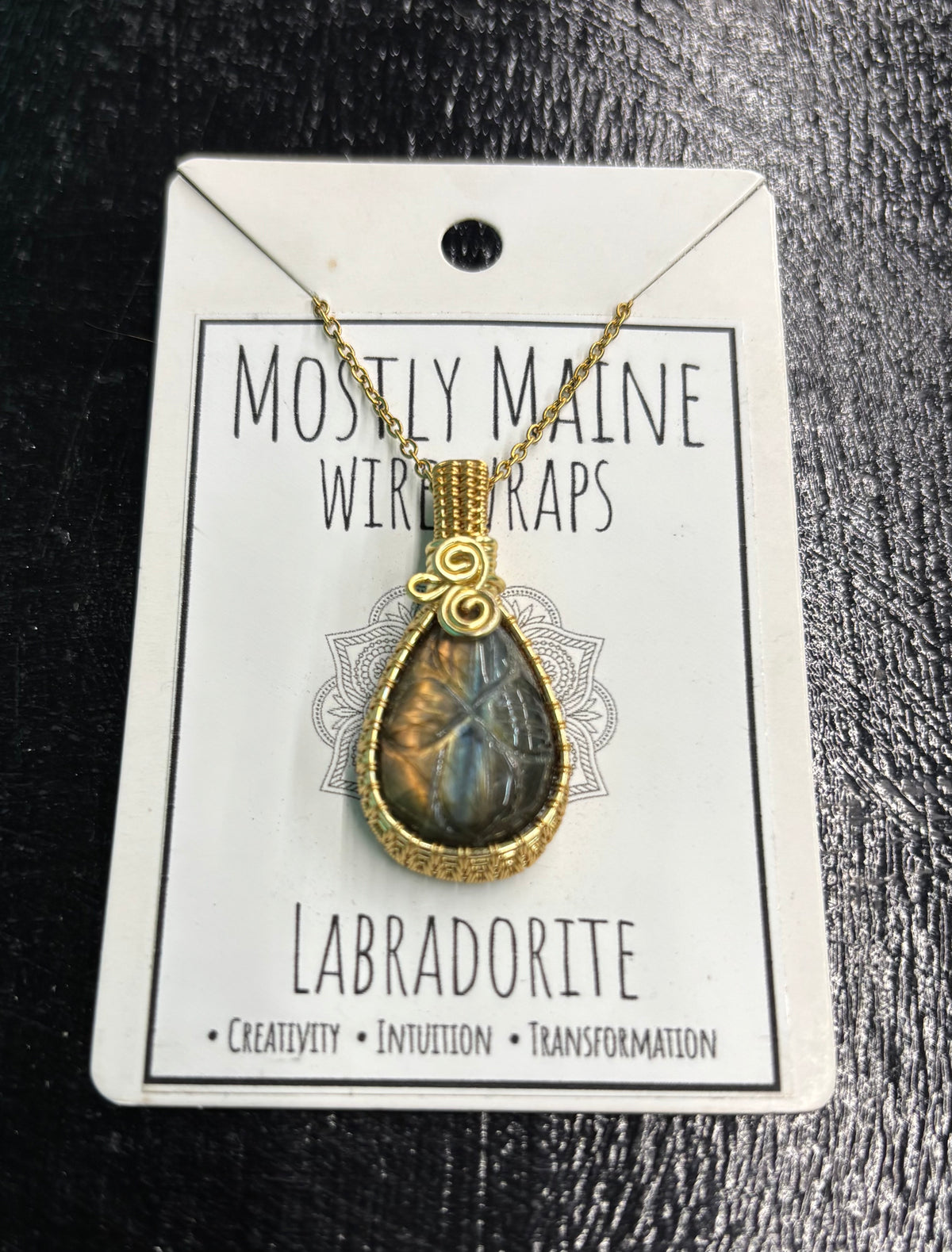 Labradorite Carved Wire Wrapped Gold - Necklace