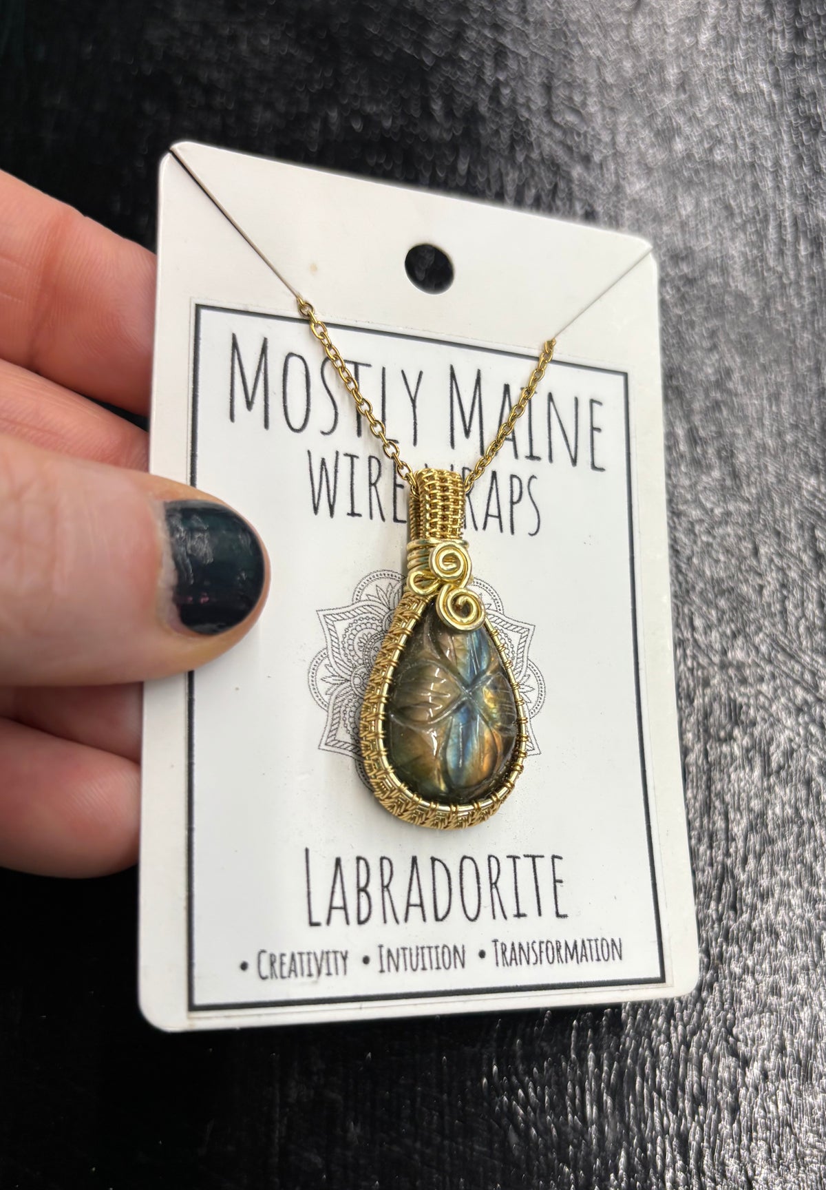 Labradorite Carved Wire Wrapped Gold - Necklace