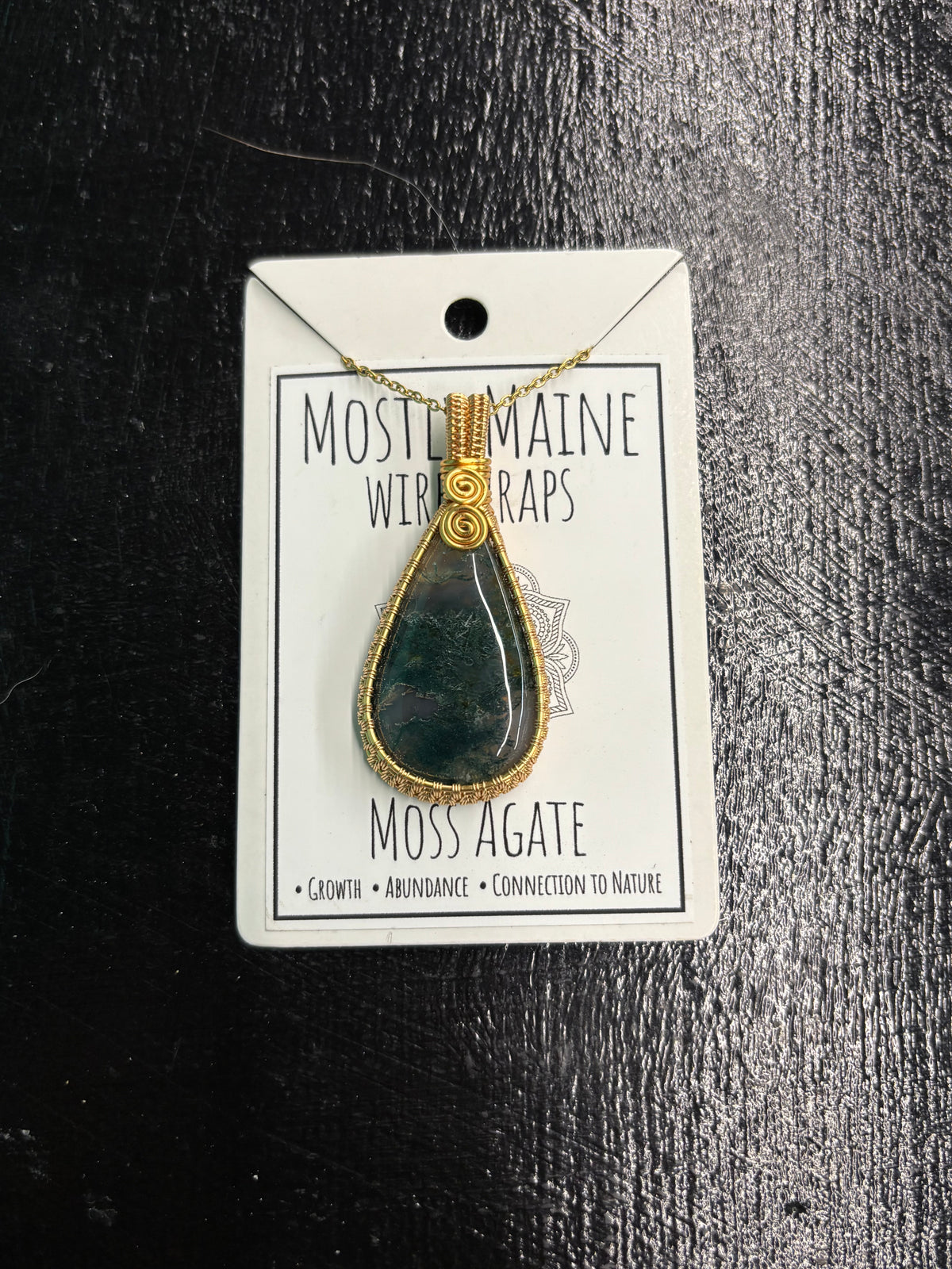Moss Agate Wire Wrapped Gold - Necklace