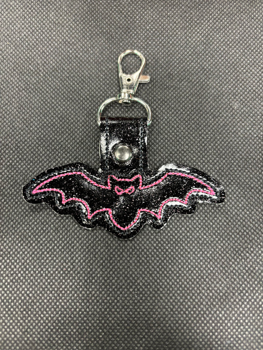 Stitched Vinyl Black w/ Pink Bat- Keychain