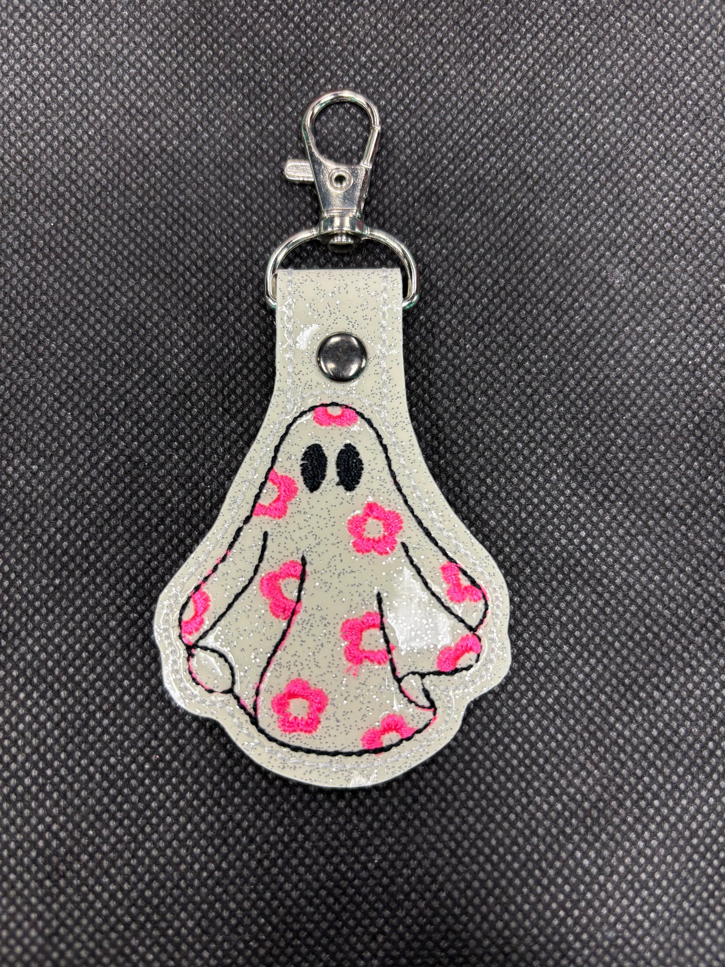 Stitched Vinyl Ghost Flowers- Keychain