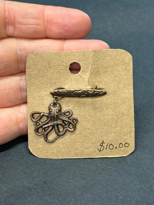 Bronze Copper Octopus - Pin