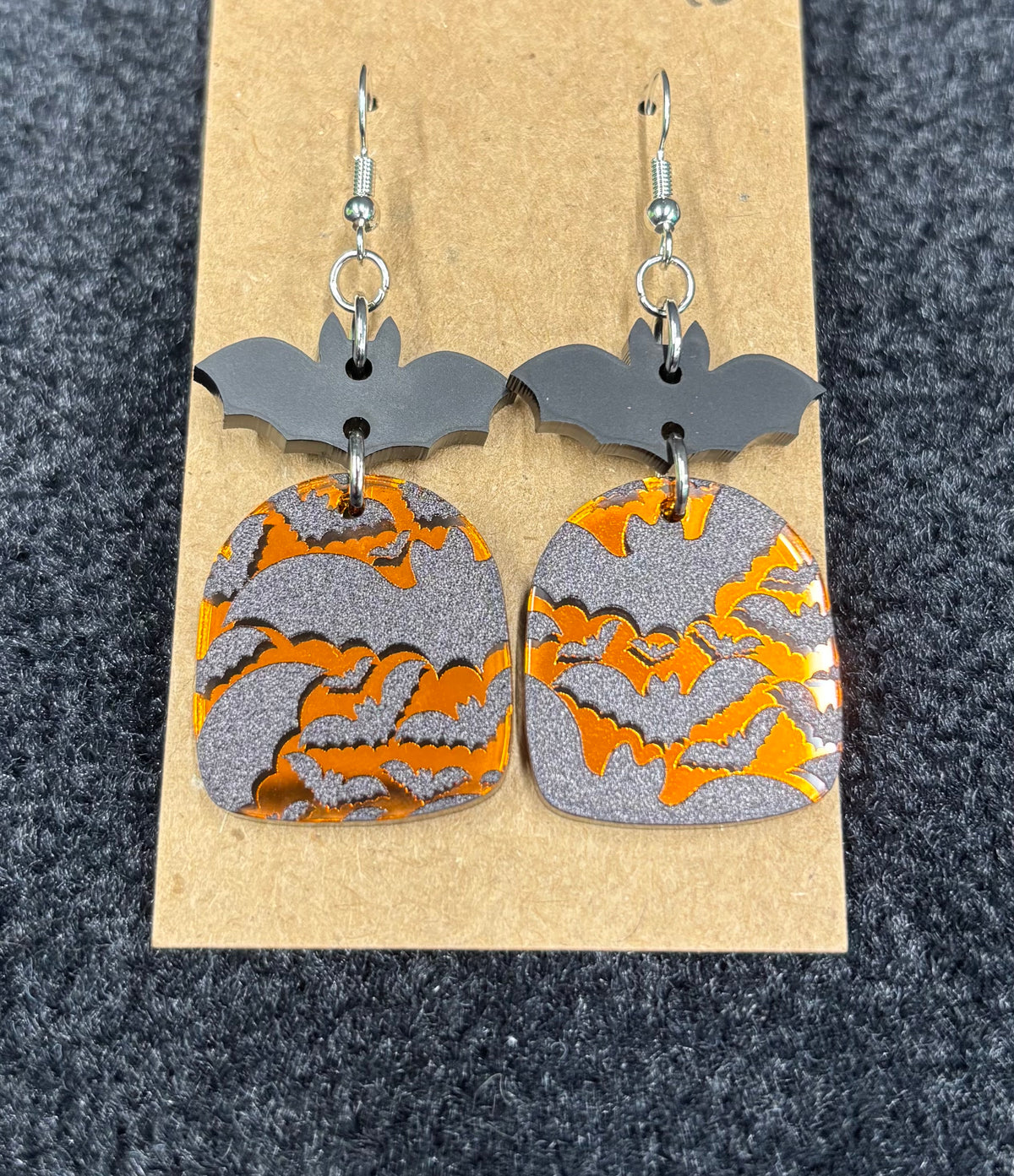 Orange Bat Pattern with top Bat - Earrings