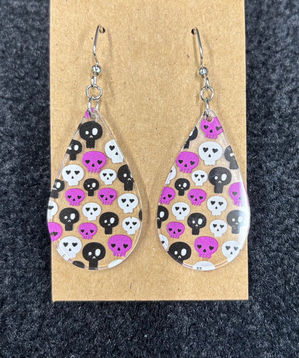 Purple White and Black Skull Pattern - Earrings