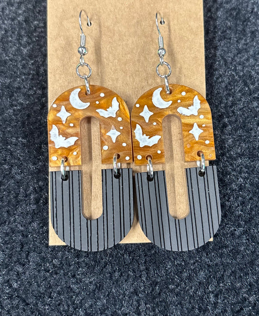 Gold Honey Swirl Bat Moon Deco - Earrings