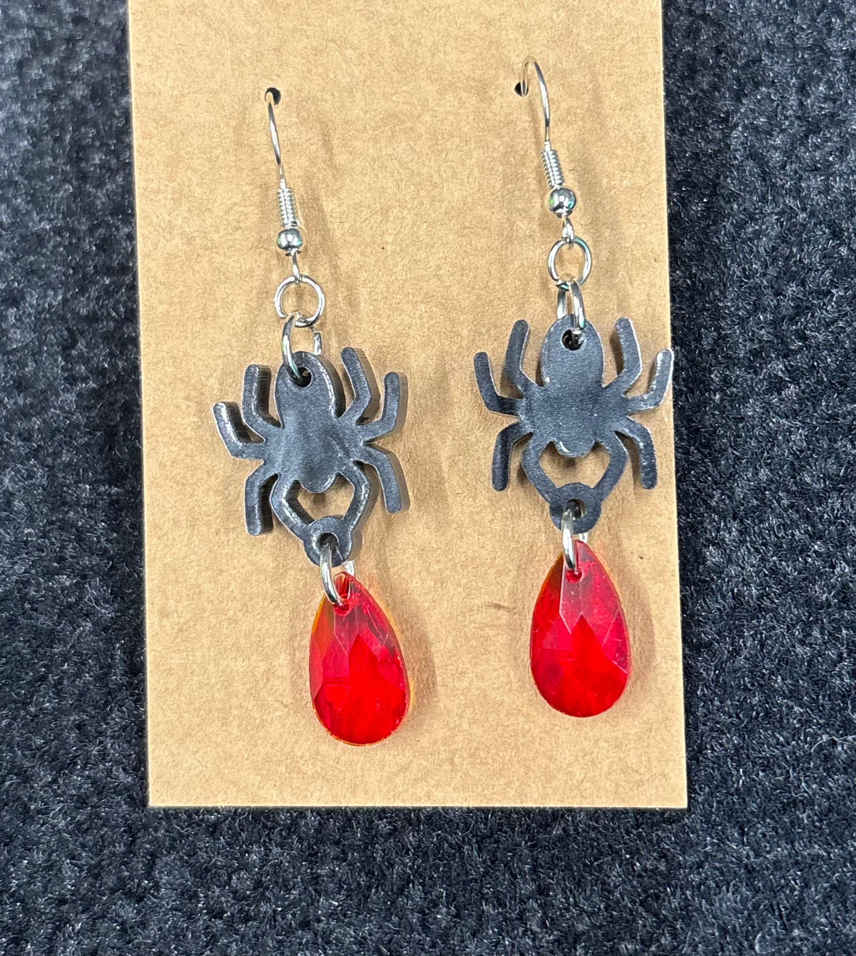 Black Spider and Blood Drop - Earrings
