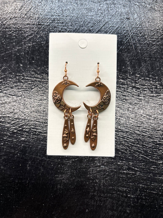 Copper Moon Flower Bat - Earrings