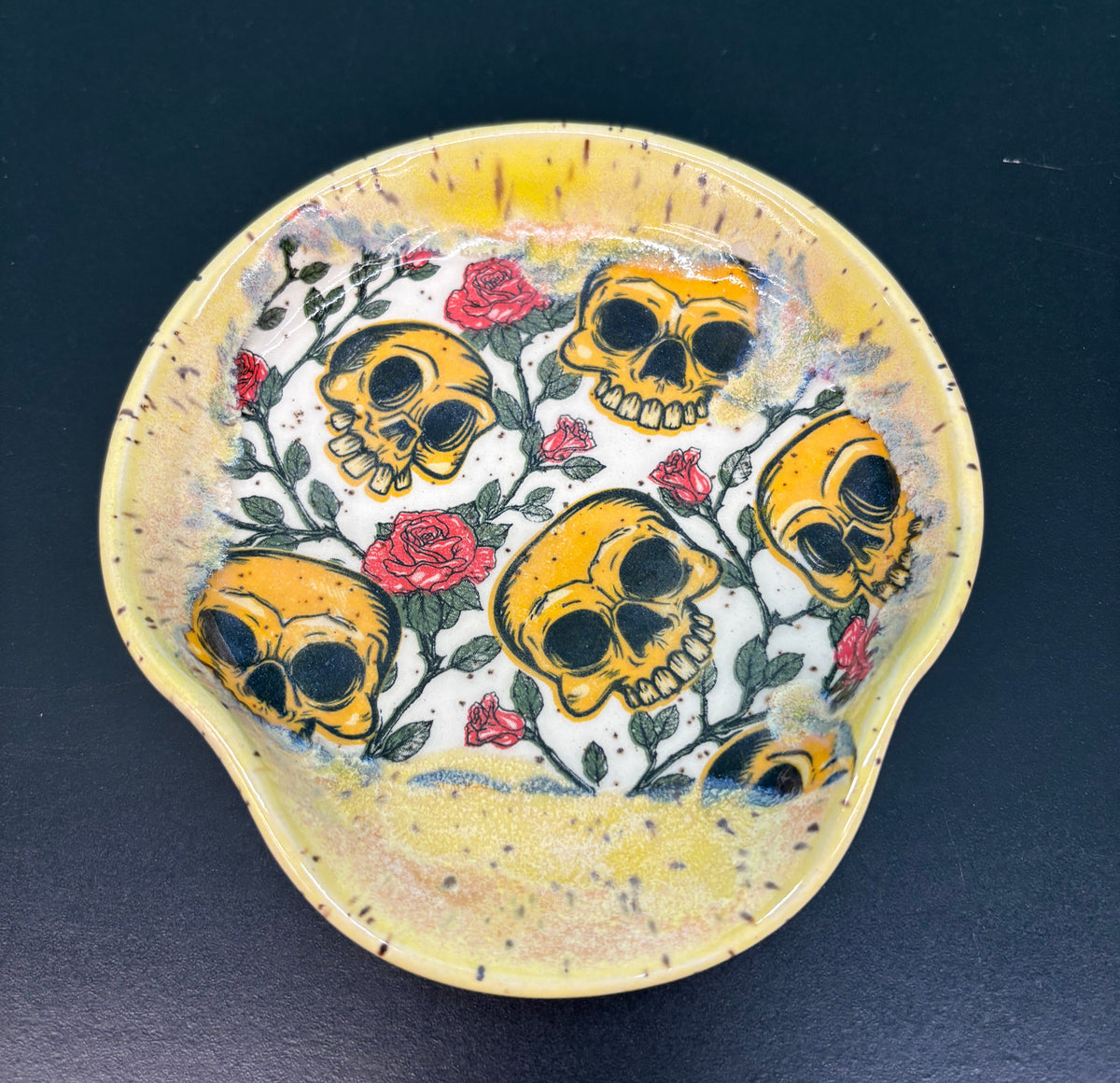 Ceramic Yellow Skull Pattern - Spoon Rest