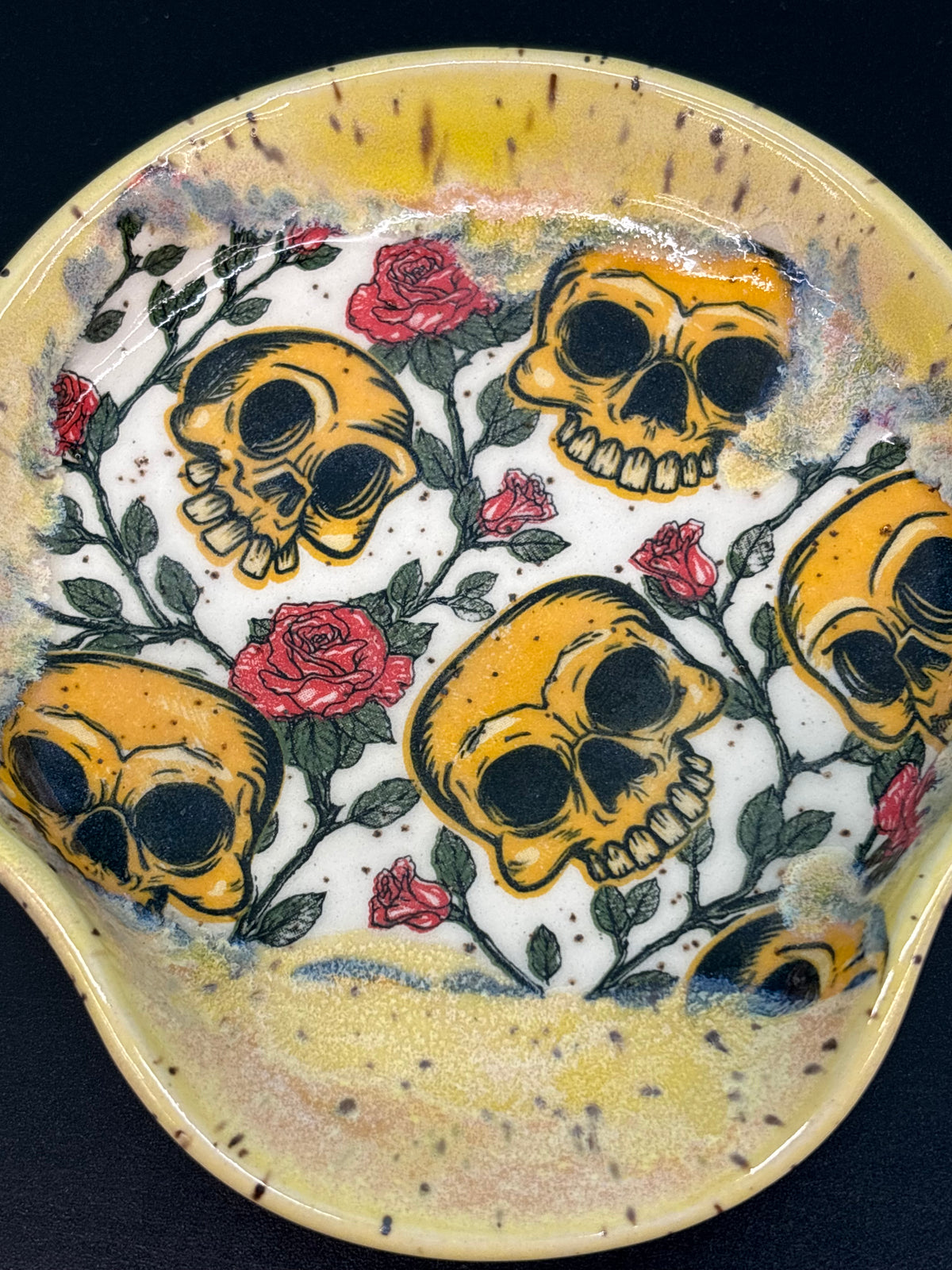 Ceramic Yellow Skull Pattern - Spoon Rest