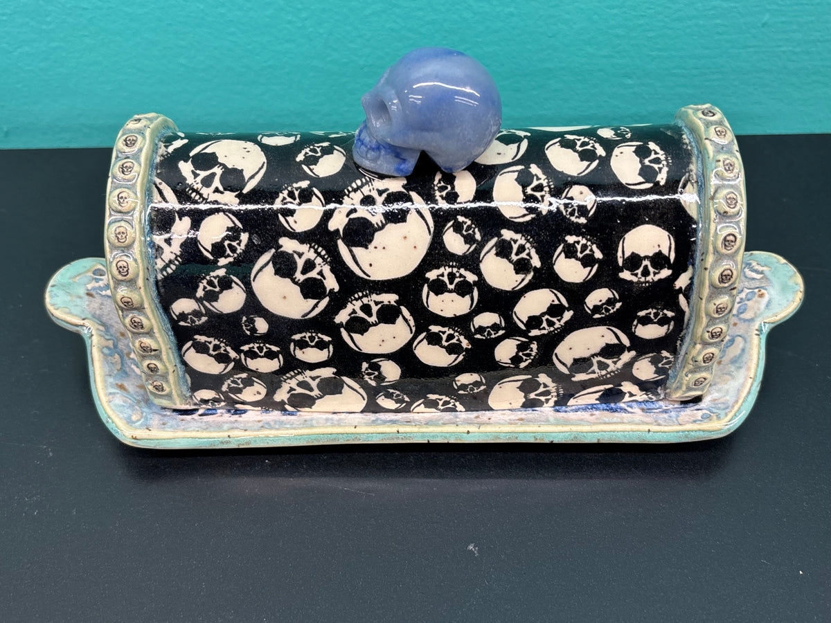 Ceramic Skull Pattern - Butter Dish