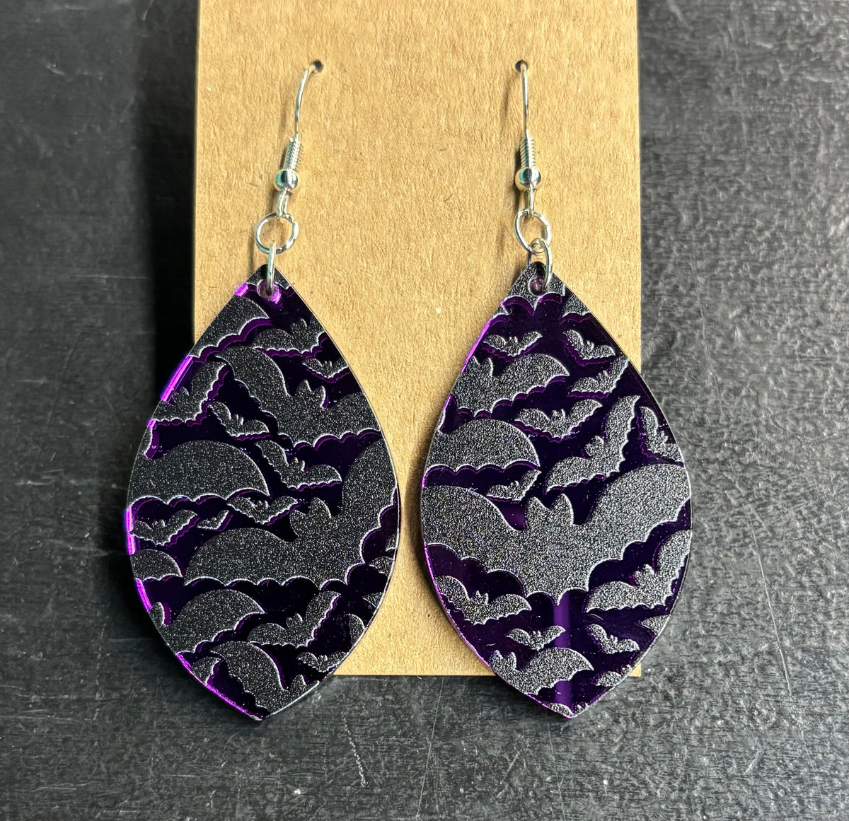 Mirrored Purple Bat Pattern - Earrings