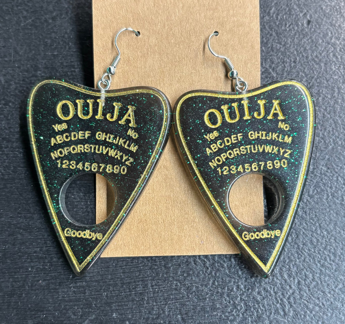 Large Green Sparkle Planchette - Earrings