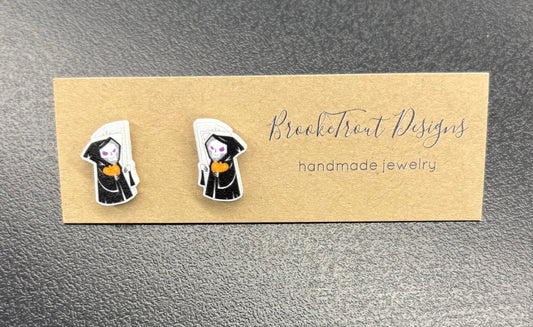Grim Reaper with Pumpkin Stud - Earrings