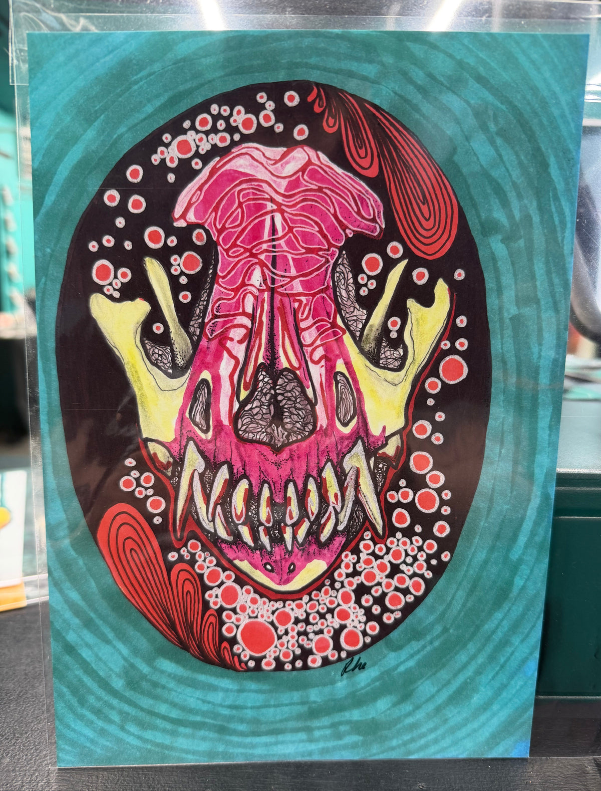 Pink and Yellow Animal Skull with Bubbles - Wall Art Print