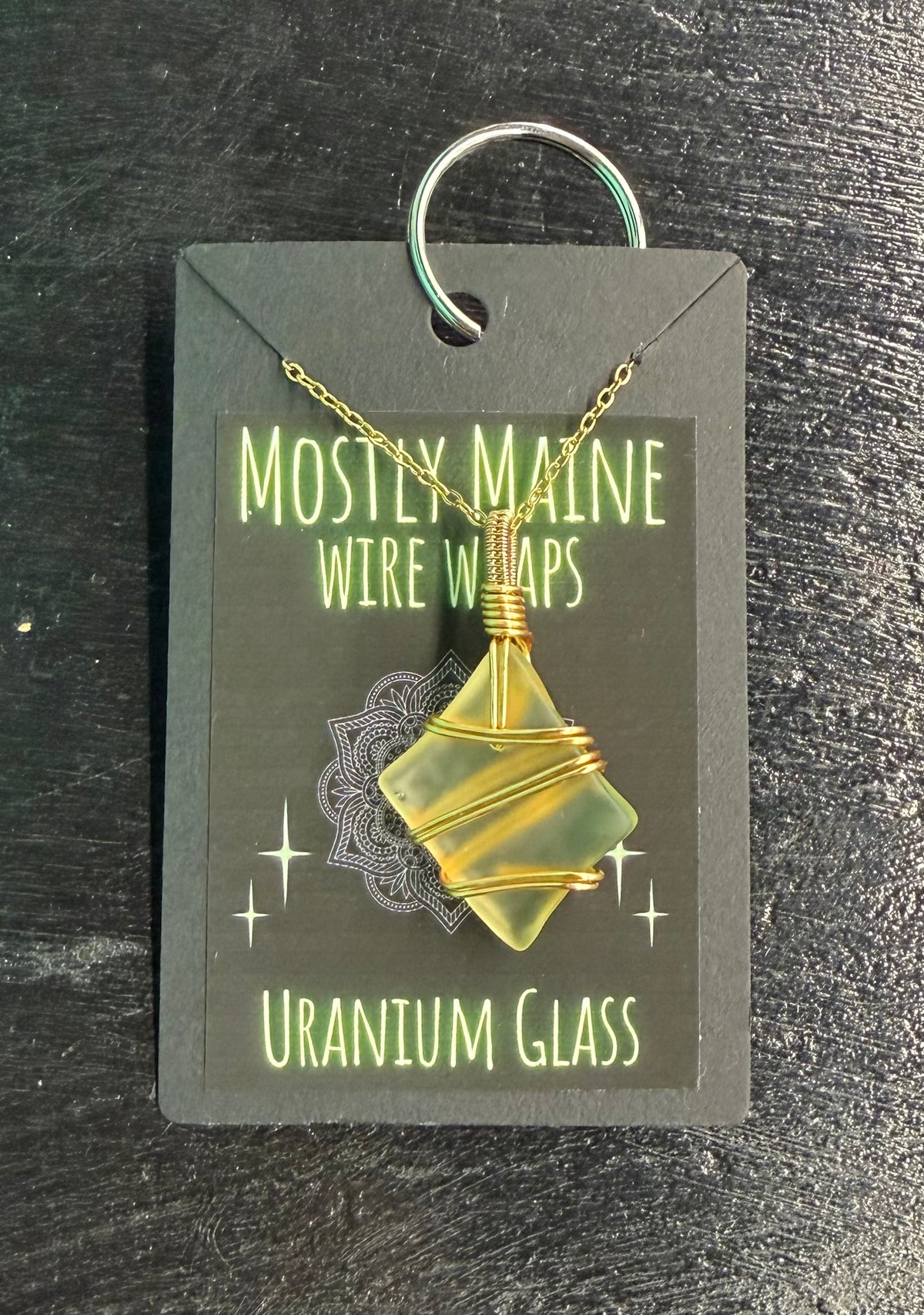 Uranium Glass Wire Wrapped Gold Variant - Necklace