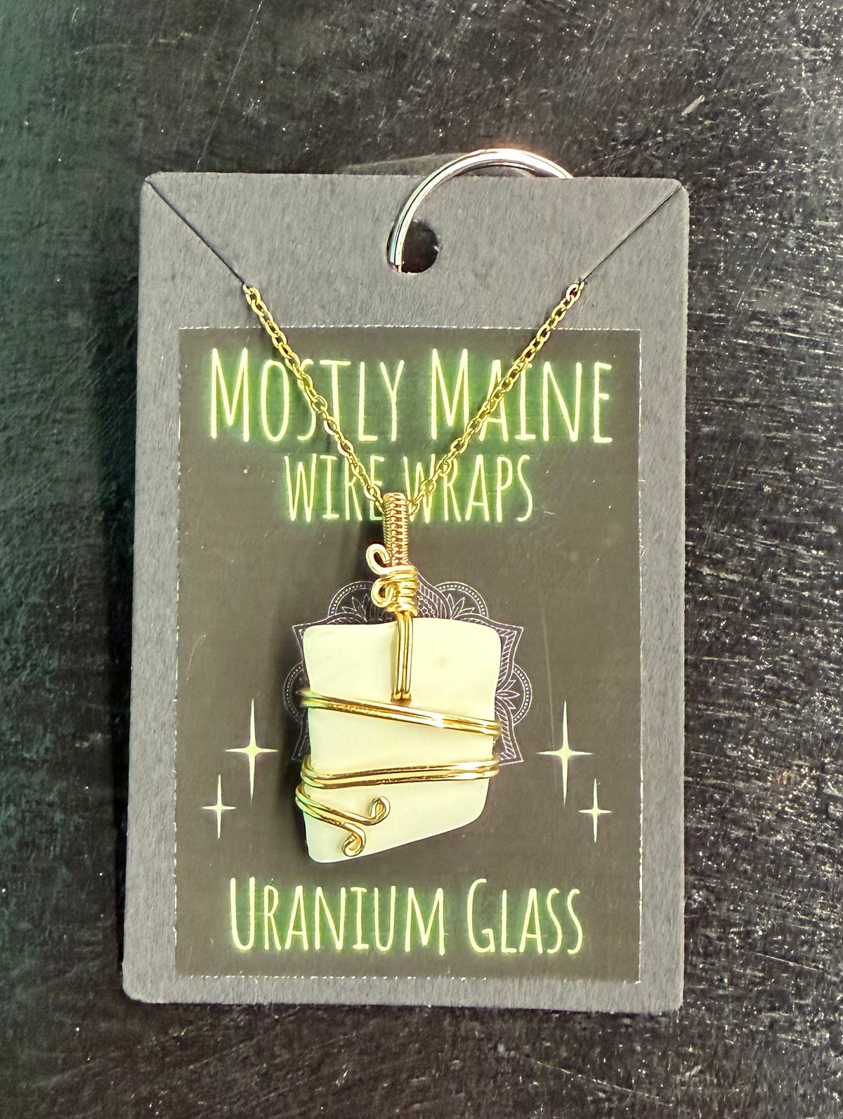 Uranium Glass Wire Wrapped Gold Variant - Necklace