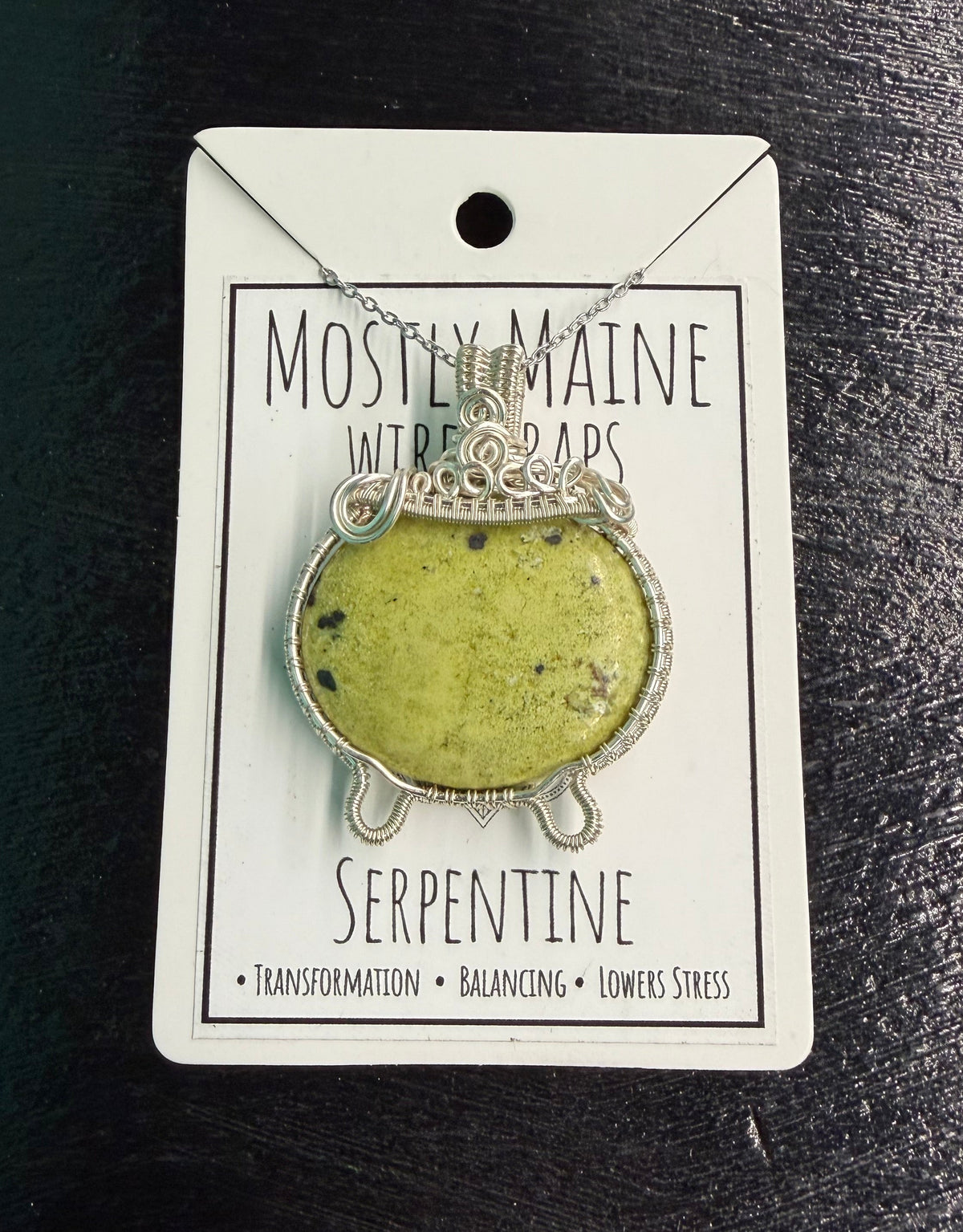 Serpentine Cauldron Silver Wire Wrapped - Necklace