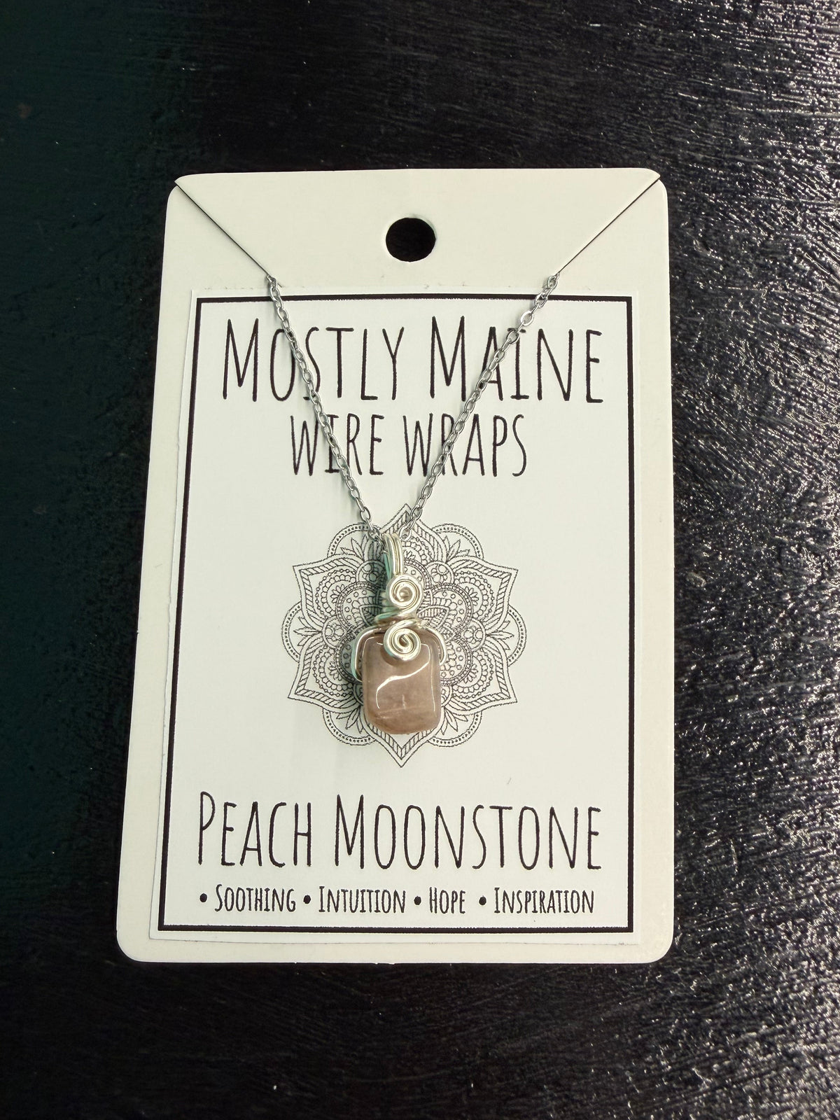 Peach Moonstone Silver Simple Wire Wrapped - Necklace