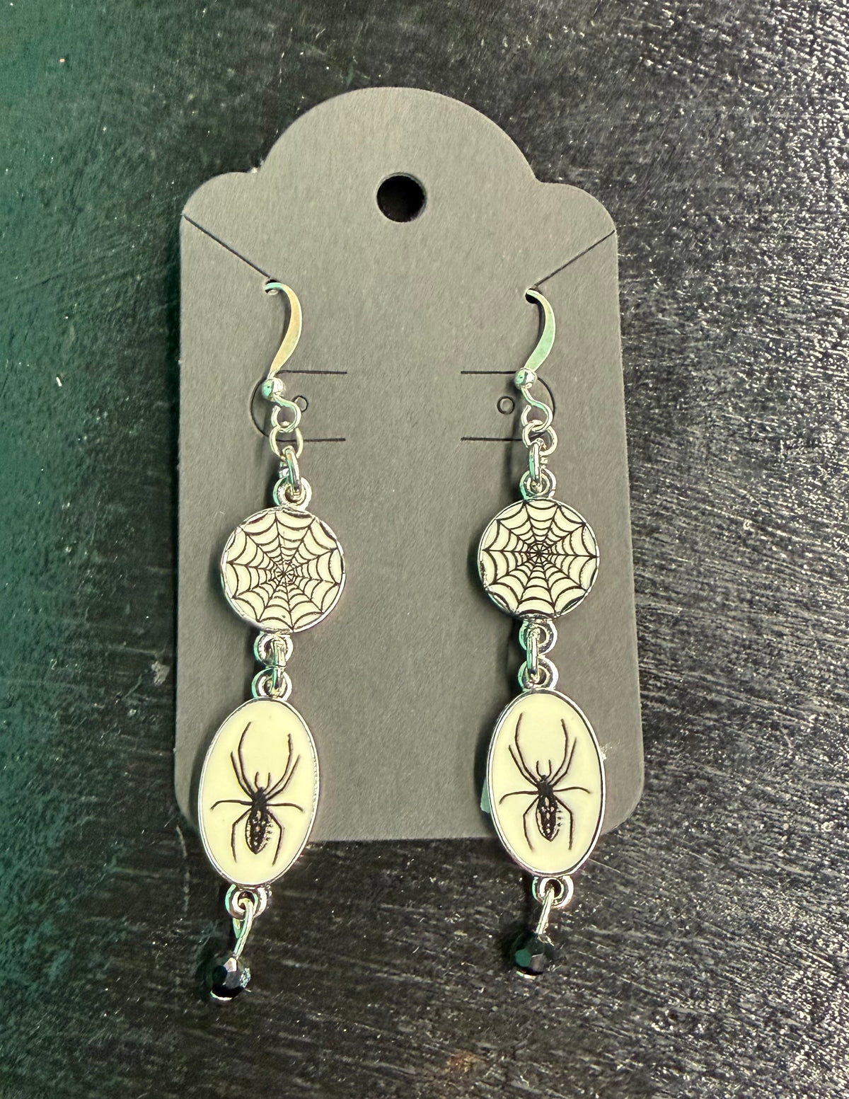 Black Spider and Web - Earrings