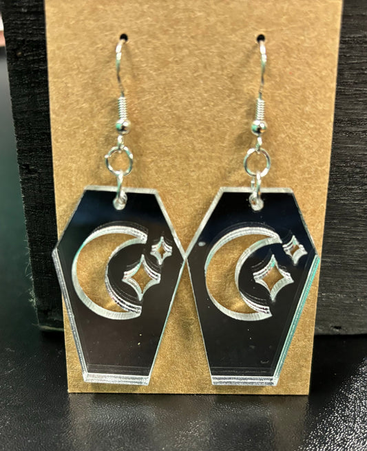 Mirror Crescent Moon Coffin - Earrings