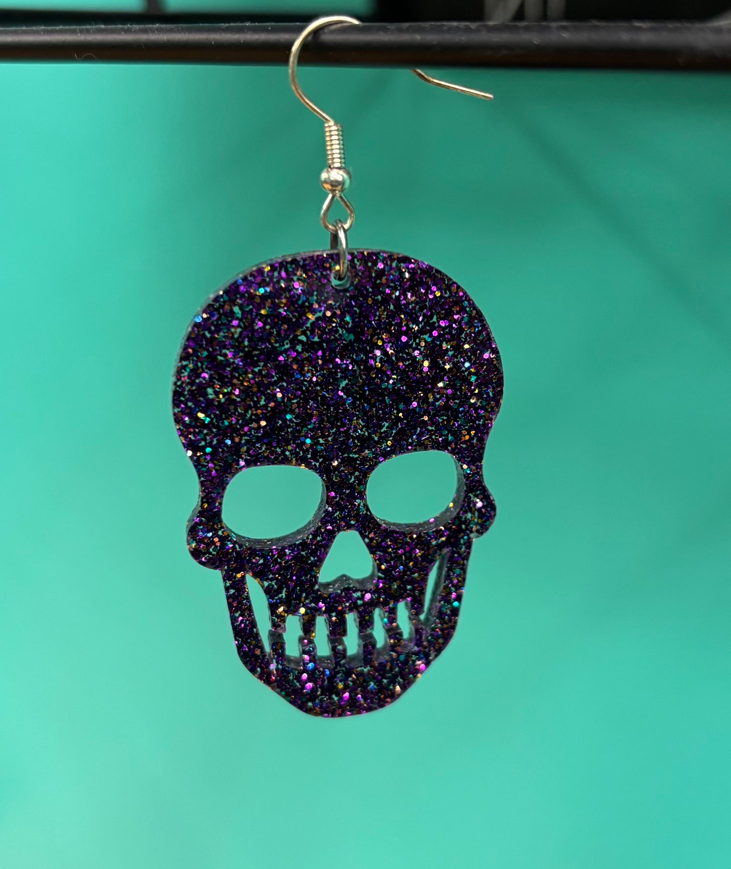 Large Purple Sparkle Skull - Earrings