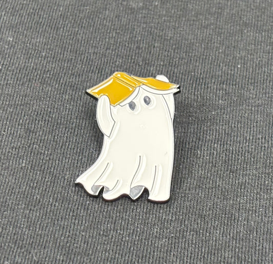 Ghost with Book over Head - Pin