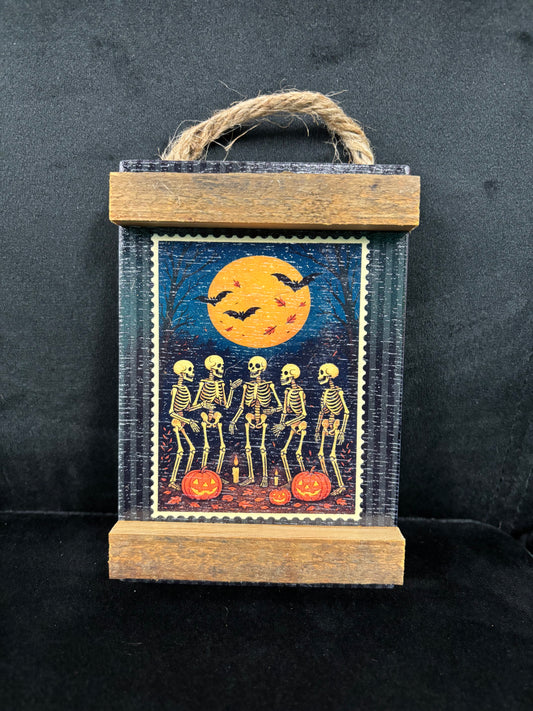 Halloween Skeletons Under Moon - Wood Sign