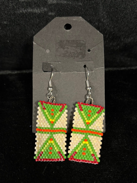 Green Burgundy Hourglass Beaded - Earrings