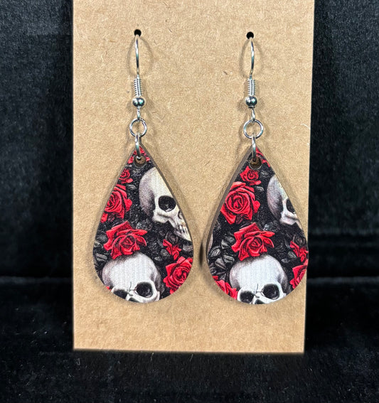 Skulls and Red Roses - Earrings