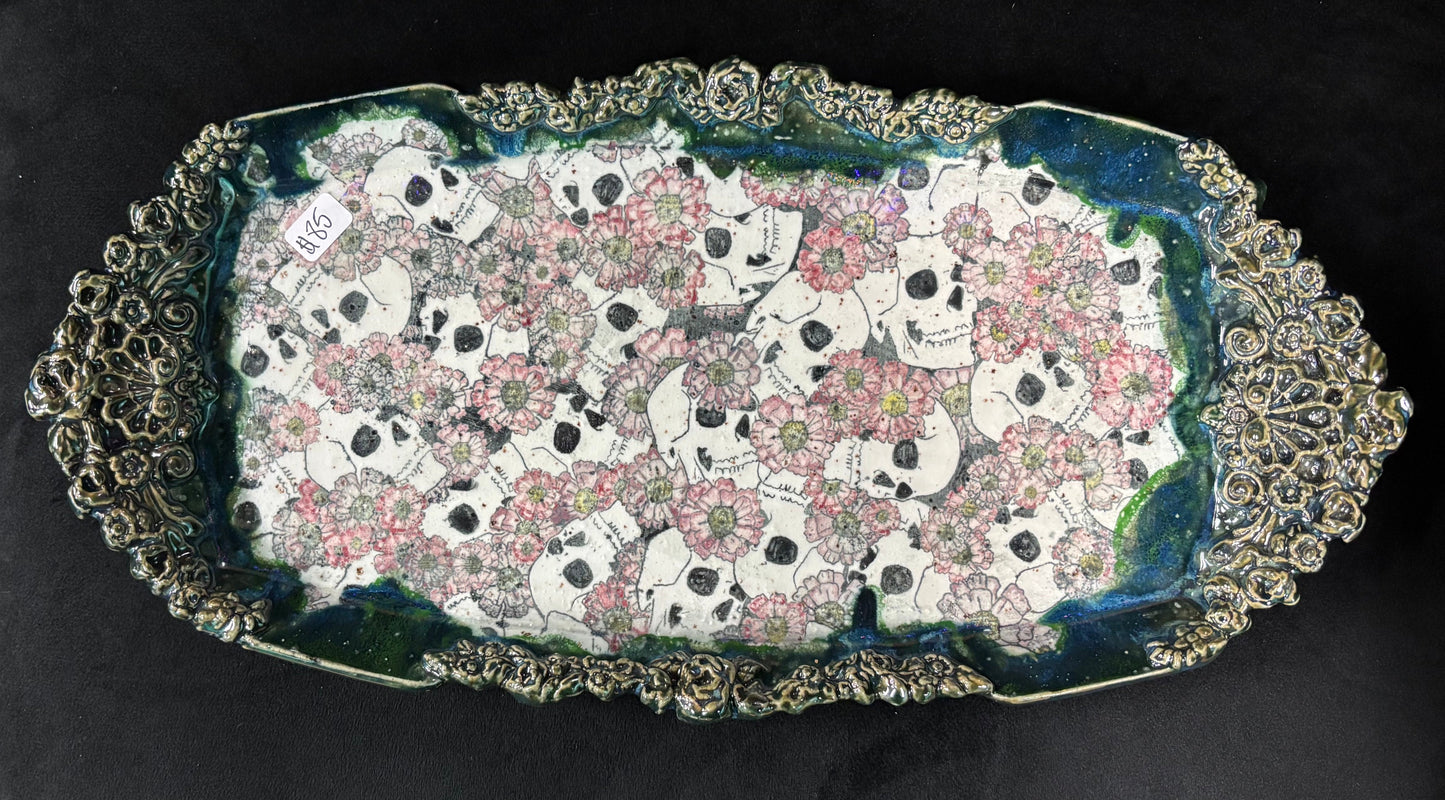Skull with Flowers - Ceramic Platter