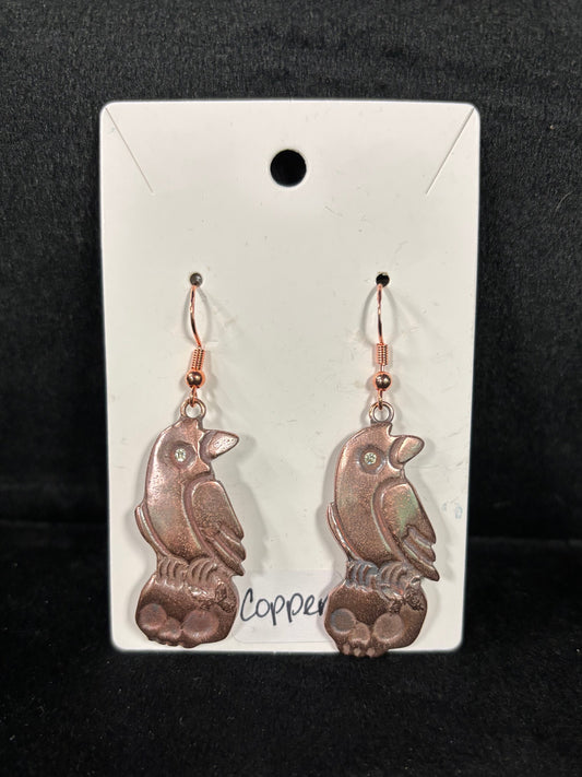 Copper Crow and Skull - Earrings