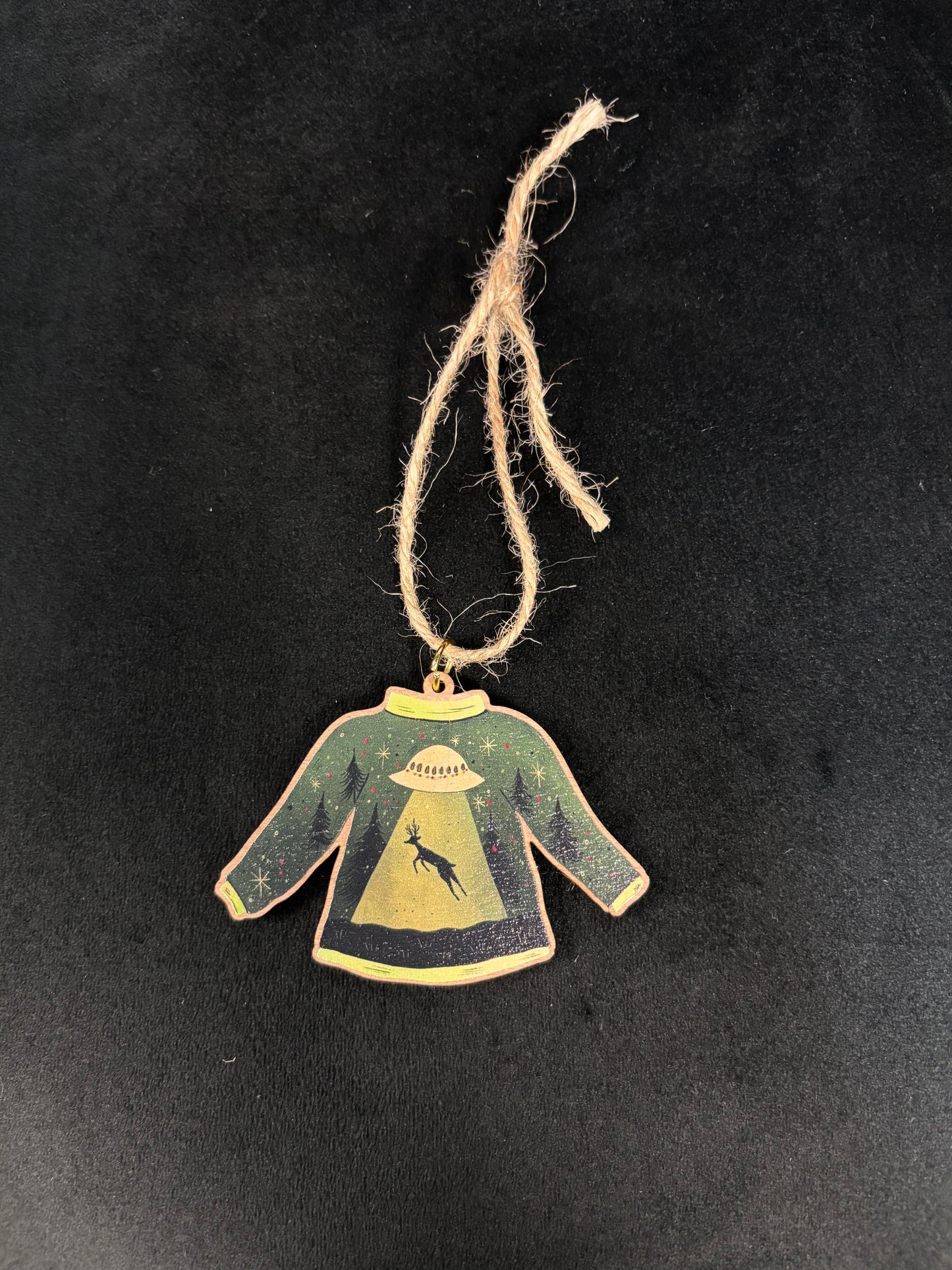 Wooden UFO Sweater - Ornament