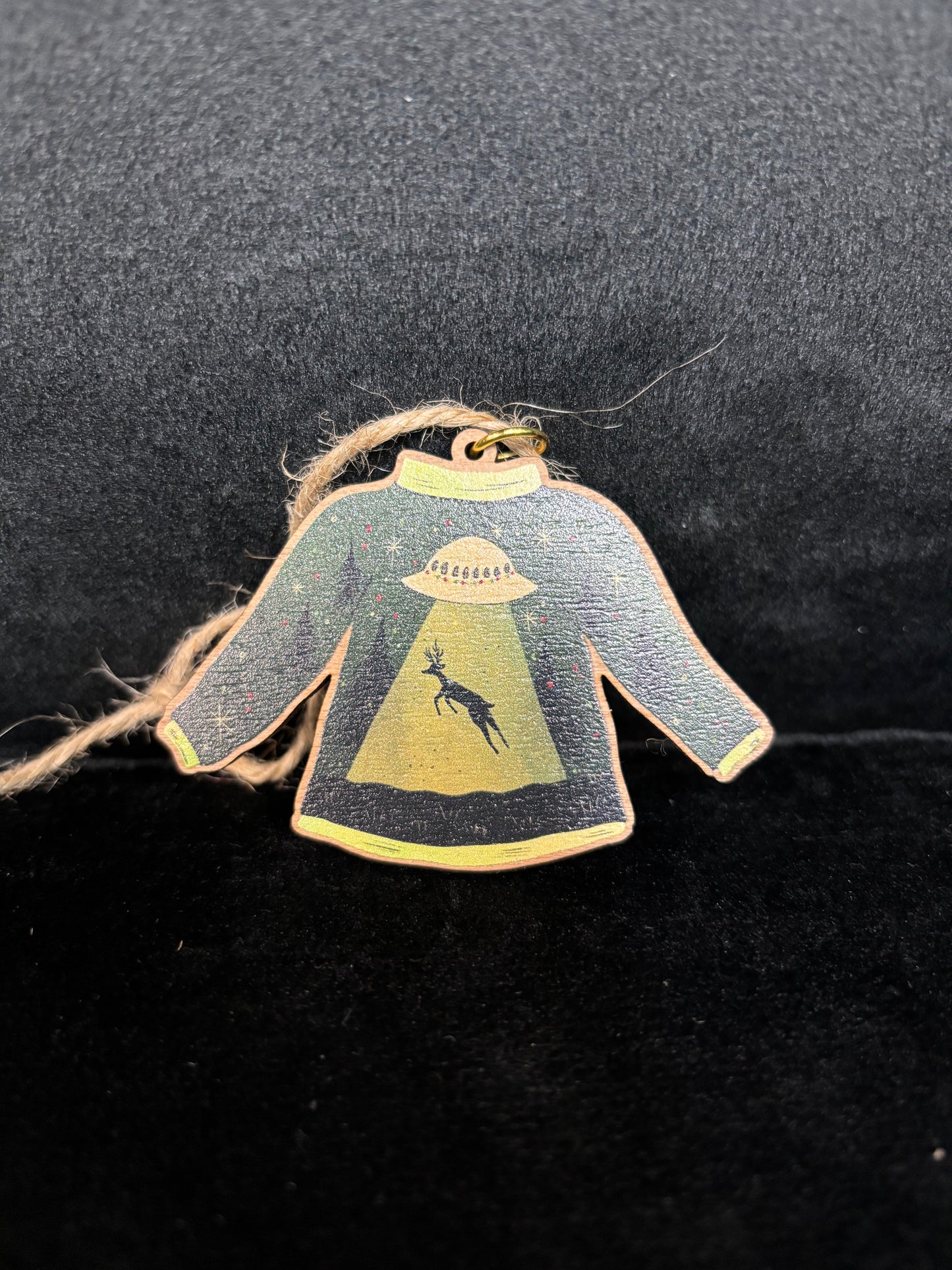 Wooden UFO Sweater - Ornament