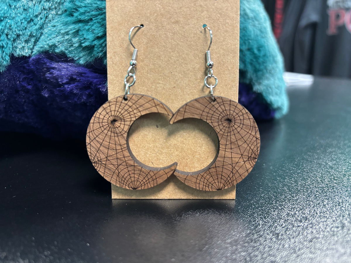 Wood Crescent Moon - Earrings