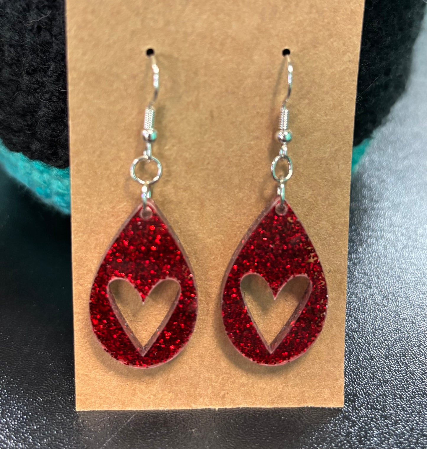 Red Sparkle Heart Drop - Earrings