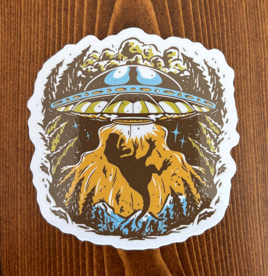 T Rex UFO Alien Abduction - Sticker