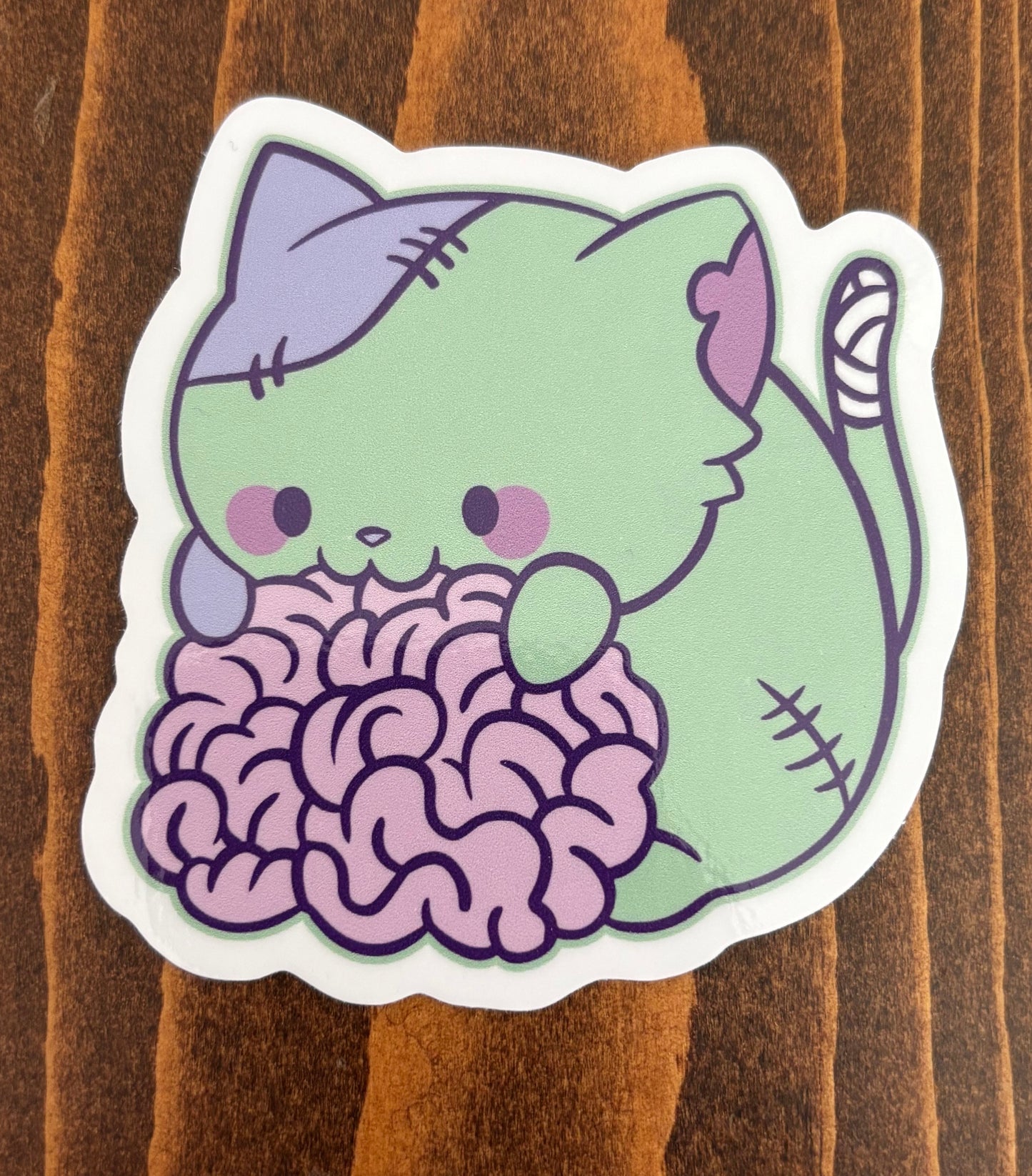 Zombie Cat Eating Brain - Sticker